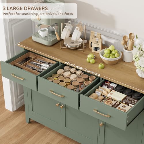 47" W Kitchen Buffet Sideboard Cabinet with Storage Drawers, Green, view 7