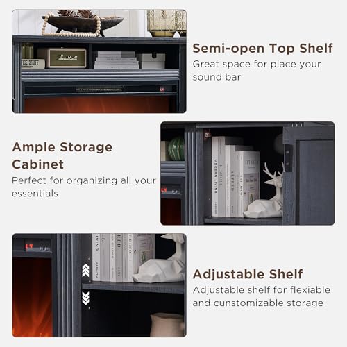 35.7" Tall Farmhouse Fireplace TV Stand for 80 Inch TV Living Room, Black, view 8