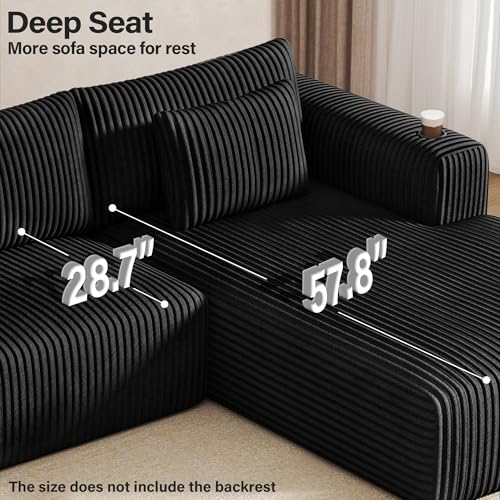 Modular Sectional Sofa, Cloud Boneless Couch with Deep Seat, Cup Holder, Memory Foam, Corduroy L Shaped Couch Convertible Sofa Bed for Living Room Bedroom, No Assembly Required