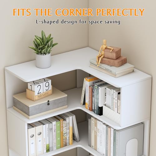 IOTXY 6-Tier L-Shaped Corner Bookshelf, 66-Inch Tall Bookcase, Walnut, view 8