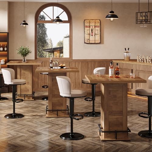Tribesigns 39.4" H Square Bar Table, Industrial High Top Bistro Pub Cocktail Table with Metal Footrest for Kitchen Nook, Home Bar, Small Bars, Rustic Brown (Table Only)