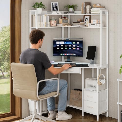 Corner Desk with Drawers Shelves, Office Desk with Hutch, view 8