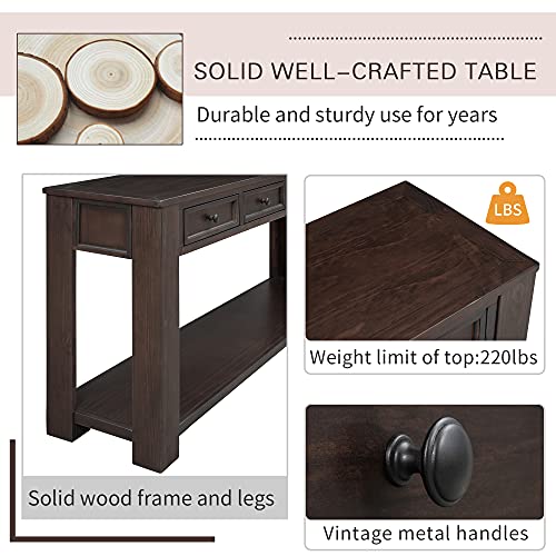 Console Table for Entryway Hallway Sofa Table with Storage Drawers and Bottom Shelf (Espresso)
