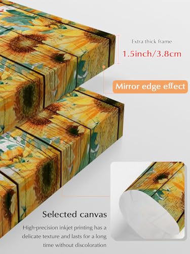 NuYeBiofx Independence Day Sunflower USA Flag Canvas Wall Art Prints,30"x20" Framed Picture Artwork Vintage Wood Grain Printed Canvas Oil Painting for Living Room Bedroom Office,Ready to Hang