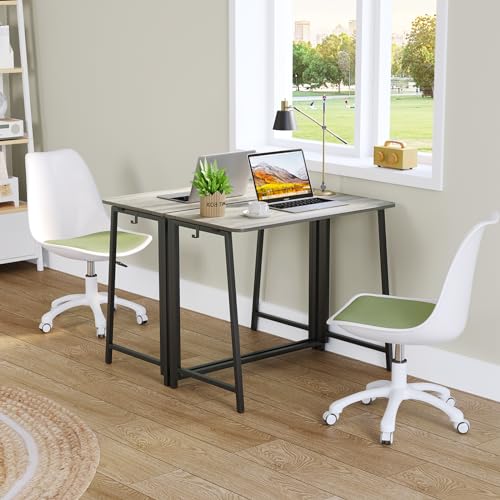 Folding Desk, Small Foldable Desk 31.5" for Small Spaces, Space Saving Computer Table Writing Workstation for Home Office, Easy Assembly, Gray-Wash