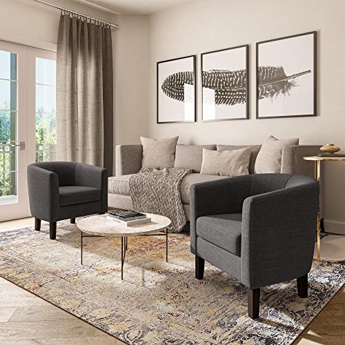 Living Room Chair, Linen Round Accent Barrel Chair, Club Tub Sofa Chair for Bedroom, Corner Chair with Flared Legs and Cozy Soft Padding - Highland (Gray)