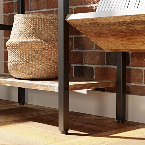 Bookshelf, Bookshelves and Bookcases, Triple Wide 5 Tiers Book Shelf with Baffles, Industrial Bookshelf with Metal Frame for Living Room, Home Office