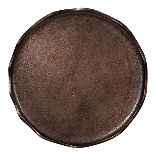 Alessia Modern Round Metal Side Table; 15 x 15 x 22; Bronze; Decorative Glam Cast Aluminum End Table with Deckled Edge for Bedroom Nightstand or Living Room Accent