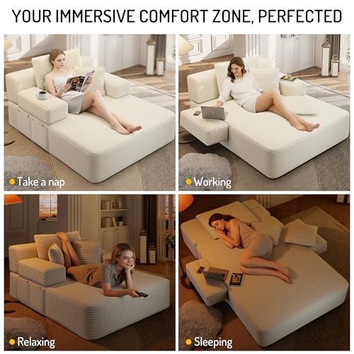 Boneless Beige Couch with Pillows and Armrests, view 7