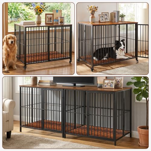 42.3" Large Dog Crate Furniture Foldable, Heavy Duty Dog Kennel Indoor, view 8