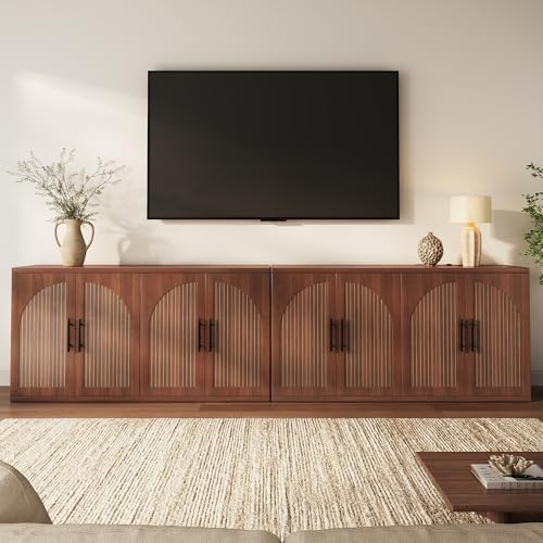63" Fluted Buffet Cabinet, Walnut Credenza with Adjustable Shelf, view 7