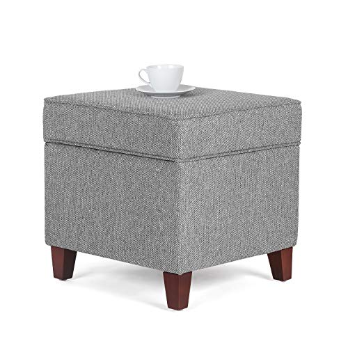 Linen Storage Ottoman with Wooden Legs, 17" Square Upholstered Flip-Top Footrest Stool, Extra Seat or Coffee Table for Living Room, Bedroom, Entryway, Grey