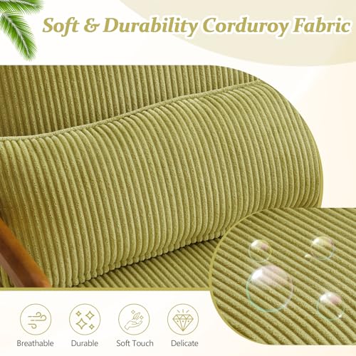 Upgraded Premium Corduroy Accent Chair,Upholstered Arm Chair,Solid Wood Comfy Reading Chair with Pillow, Mid Century Modern Chairs for Living Room,Bedroom,Guest Room,Green
