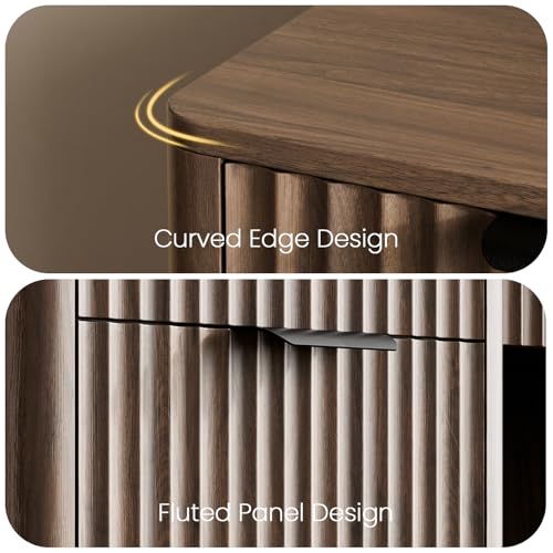 58" Fluted Home Office Desks with Storage, Power Outlet, Walnut, view 7