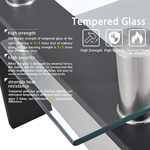Rectangle Glass Coffee Table, Living Room Table with Black Metal Legs & Tempered Glass, Modern Center Table for Bedroom Small Space