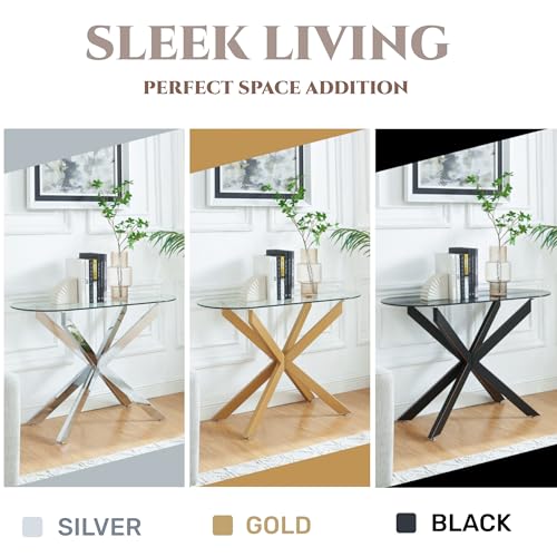 Gold Glass Oval Console Table, Modern Style Entryway Hallway Narrow Sofa Table, Entrance for Entryway, Living Room, Foyer, Hallway, Office, 45" Lx18 Wx30 H Gold