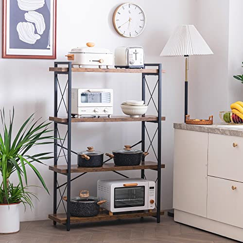 Bookshelf, 4-Tier Industrial Bookcase, Rustic Open Book Shelf, view 7