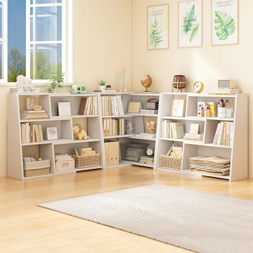 IOTXY Wooden Extendable Shelf Bookcase, 3-Tier Low Bookshelf, Walnut, L, view 8