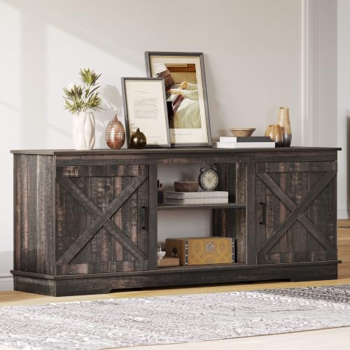 Farmhouse TV Stand for TVs up to 65, Double Barn Doors, Rustic Oak, view 8