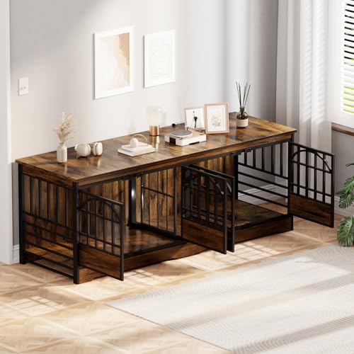 86" Double Dog Crate with Divider, Cognac Brown, view 8