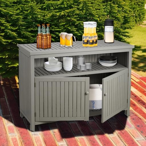 Outdoor Console Sideboards Buffet Cabinet, Solid Wood Storage Cabinet TV Stand,Furniture for Patio Entryway Deck(Grey)