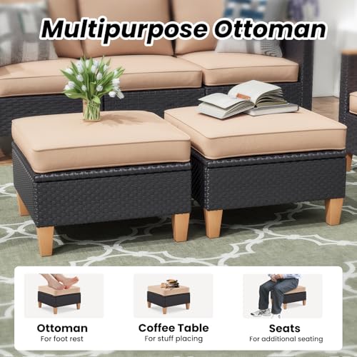Outdoor Furniture Set, 5 Piece Patio Conversation Set with Cushions, PE Outdoor Wicker Conversation Set Sectional Patio Sofa, All-Weather Rattan Sofa for Backyard, Garden, and Poolside