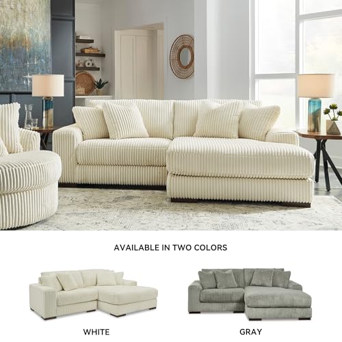 Signature Design by Ashley Lindyn Sectional Couch with Chaise, Cloud-Like Plush Seating, Velvet Upholstery with Cord Texture, Contemporary Living Room Furniture, Ivory, 99"W x 70"D