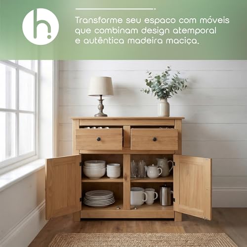 Solid Wood Sideboard Buffet Cabinet with 2 Drawers and 2 Doors, view 8