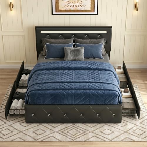 Full Bed Frames with Headboard, Upholstered Leather Bed Frame, view 2