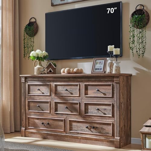 Farmhouse 61" Wide 8 Drawers Dresser for Bedroom, Light Brown, view 2