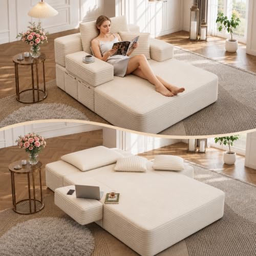 Oversized Chaise Lounge Chair Indoor,Corduroy Upholster Boneless Sofa Bed, view 2