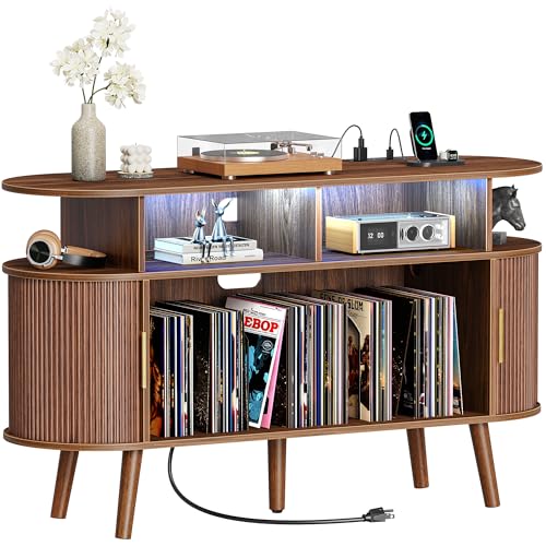 47.2 Inch Large Record Player Stand with Power Outlets & 3-Color Lights, view 2
