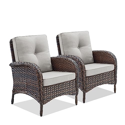 Patio Club Chair Wicker Chairs - Outdoor High Back Chair Set of 2 Patio Furniture Set Rattan Seating with Removable Cushions for Porch Balcony Deck Pool Sunroom Light Brown/Beige