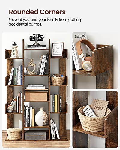 VASAGLE CUSTOS Collection - Bookshelf, Tree-Shaped Bookcase with 13 Storage Shelves, Rounded Corners, 9.8 x 33.9 x 55.1 Inches, Rustic Brown ULBC67BXV1