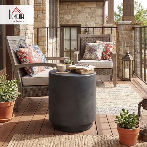 Dark gray round outdoor side table with concrete finish, view 2