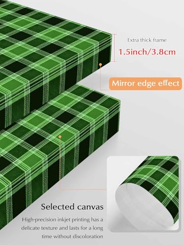 NuYeBiofx Farm Green Dark Checker Plaid Canvas Wall Art Prints,30"x20" Framed Picture Artwork Rustic Buffalo Lattice Printed Canvas Oil Painting for Living Room Bedroom Office,Ready to Hang