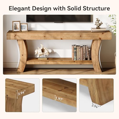 63" Solid Wood TV Stand for 55/60/65/75" TVs, Farmhouse TV Console, Low Entertainment Center with Storage for Living Room, Bedroom