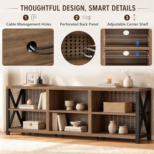 Rustic Entertainment Center for 65 Inch TV, Industrial Wood and Metal TV Stand with Storage Shelf, Modern Television Media Console Table with Cabinet for Living Room Bedroom, Rustic Oak, 55 Inch