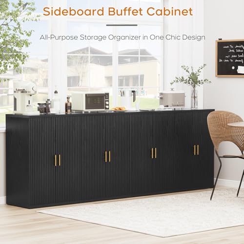 94.6" Black Fluted Sideboard Buffet Cabinet with Storage and 8 Doors, view 7