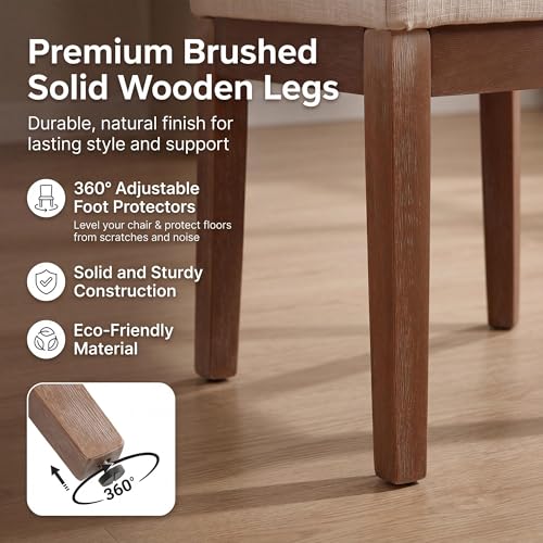 Modern Dining Chairs Set of 2 with Comfortable Back Support, Farmhouse Soft Velvet Upholstered Kitchen Dining Room Chairs with Solid Wood Legs, Armless Accent Side Chairs for Living Room, Khaki