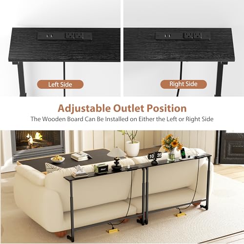 2 Pack Adjustable Height Narrow Console Table with Power Outlets, 78.7" Long Sofa Table with Charging Station Behind Couch Table Skinny Entryway Table for Living Room and Hallway – Black