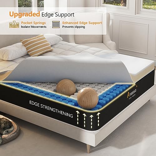 Twin Mattress 12 Inch, Cooling Gel Memory Foam Hybrid Mattress Twin Size in a Box, Quiet Pocket Springs, Skin-Friendly Fabric, Medium Firm Support, Perfect for Kids, Dorms & Guest Rooms