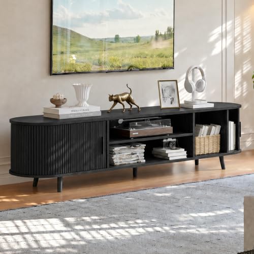 62.8" Mid Century Modern TV Stand with Fluted Sliding Doors, view 7