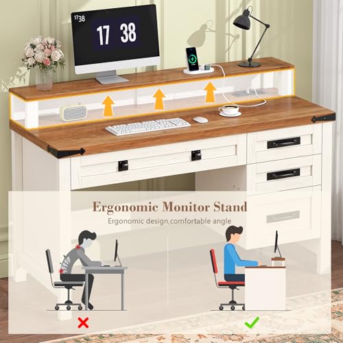 47" Farmhouse Computer Desk with 4 Drawers for Home Office, Bedroom, view 8
