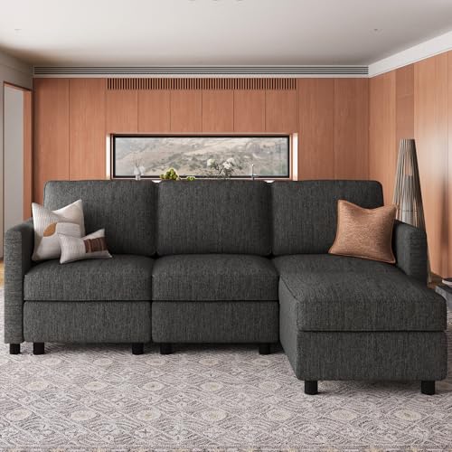 84.3" 4 Seats L Shaped Couch Modular Sectional Sofa Washable Sectional Couches for Living Room Comfy Couches with Storage Seat Couch Sofas with Chaise,Dark Grey