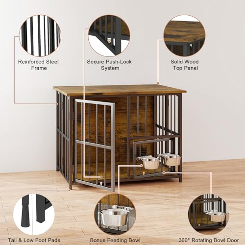 27'' Foldable Dog Crate Furniture, Small Dog Kennel with 2 Bowls, view 8