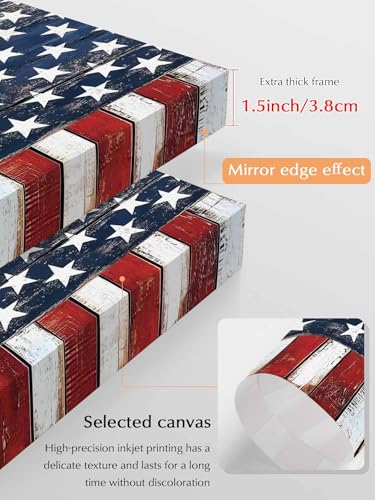 NuYeBiofx Retro Farmhouse Stars Stripes Canvas Wall Art Prints,30"x20" Framed Picture Artwork Shabby Wood Plank American Flag Printed Canvas Oil Painting for Living Room Bedroom Office,Ready to Hang