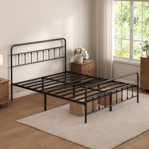 Full Size Metal Bed Frame with Headboard and Footboard,Black, view 7