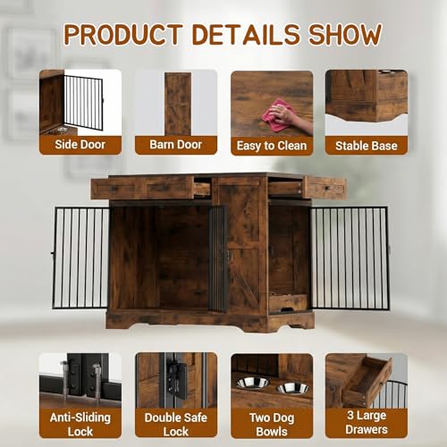 43.3 Inch Dog Crate Furniture with Storage, view 8