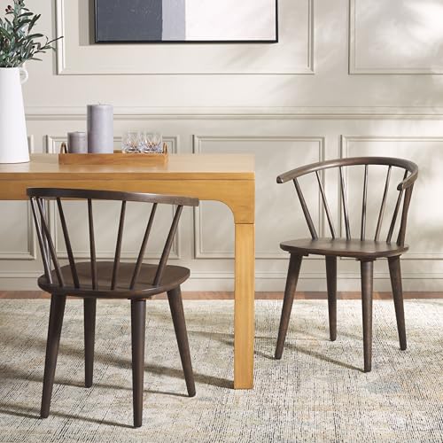 SAFAVIEH Furniture - Blanchard Side Chair Set of 2 - Dark Walnut - Solid Wood - Farmhouse Spindle Design - Ideal for Dining Room, Kitchen, Living Room, 17.9" Seat Height (AMH8512N-SET2)